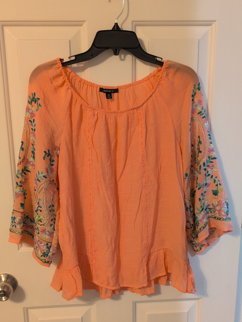 Pink/Peach Embroidered Peasant Blouse